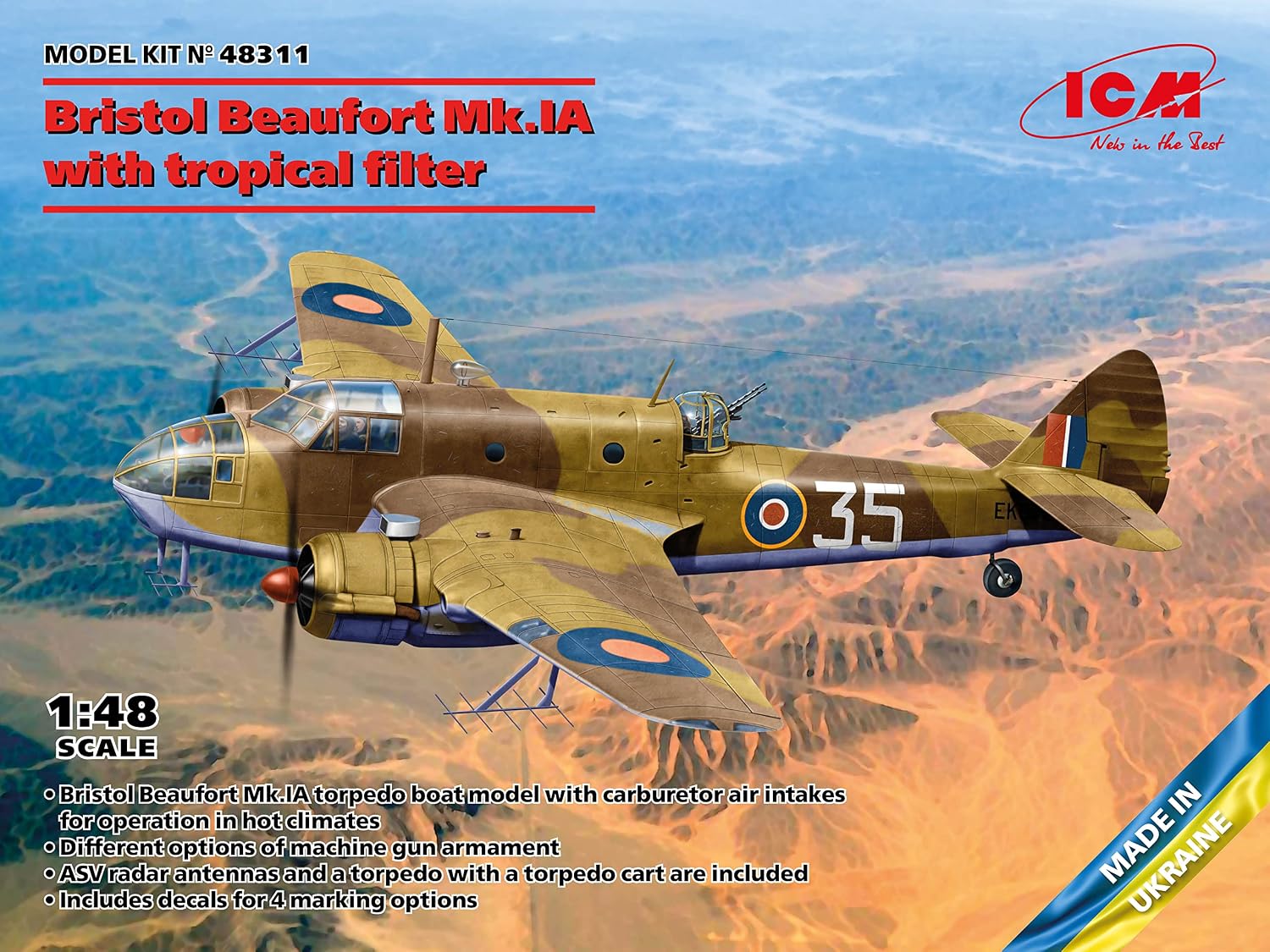 ICM 48311 - Plastic Military Plane Bristol Beaufort Mk.IA with Tropical Filter. Airplane Model - Scale 1:48
