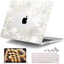 DONGKE for MacBook Air 13 Inch Case M5 2026 M4 2025 M3 M2 2024-2022 A3449 A3240 A3113 A2681, Plastic Hard Shell & Keyboard Cover & Screen Film for MacBook Air 13.6 Inch Case - Golden Floral
