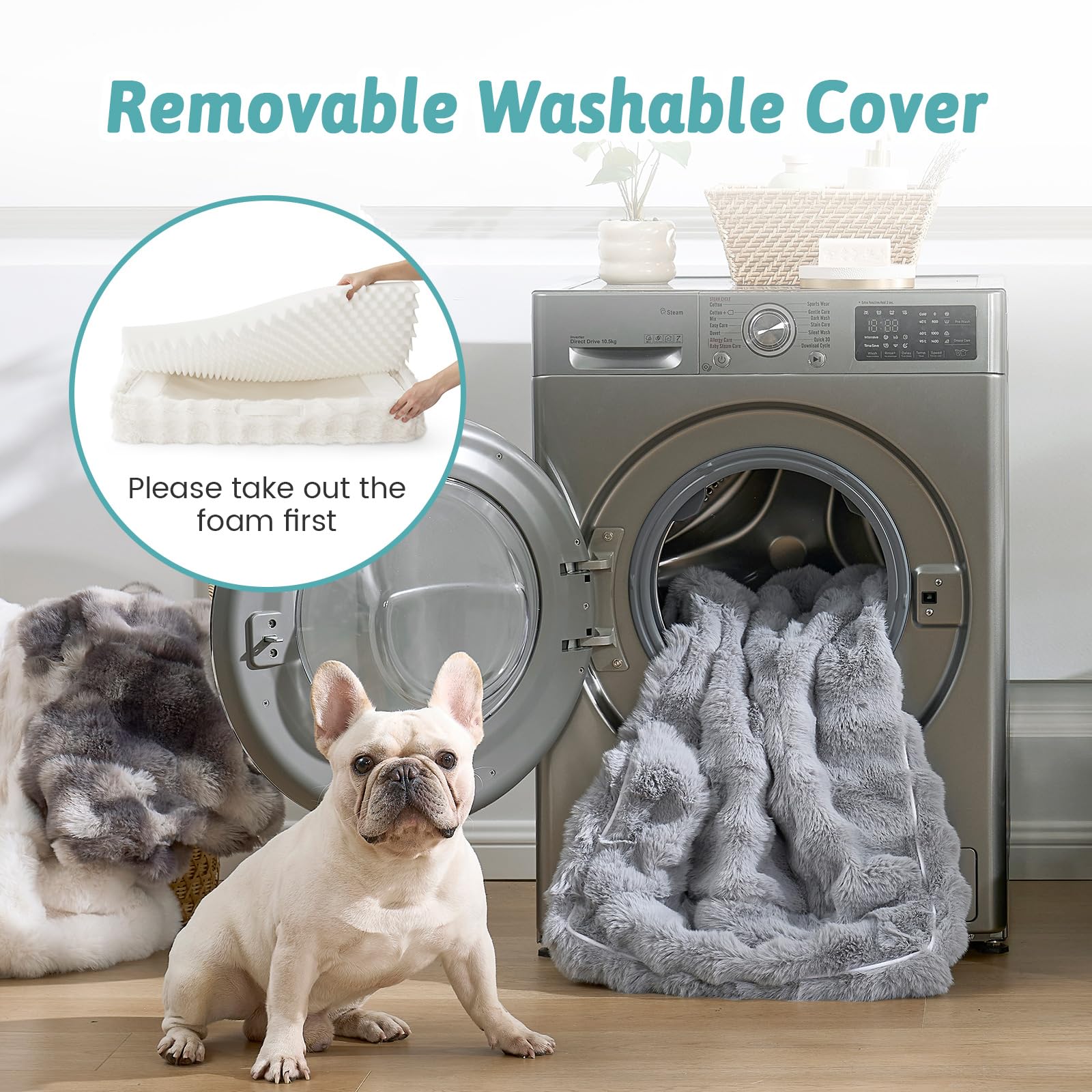 COZY KISS Self Warming Dog Bed for Large Size Dog, Faux Fur Orthopedic Puppy Sofa with Washable Removable Cover, Bolster Orthopedic Egg Crate Foam Bed for Pet Up to 100 lbs, XL 44x32x7 inch, Beige - image 6