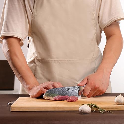 Miniatura 7 de WILDMOK Juego de cuchillos de chef de 5 piezas, juego de cuchillos de damasco con caja de regalo, contiene cuchillo de chef, cuchillo Santoku,