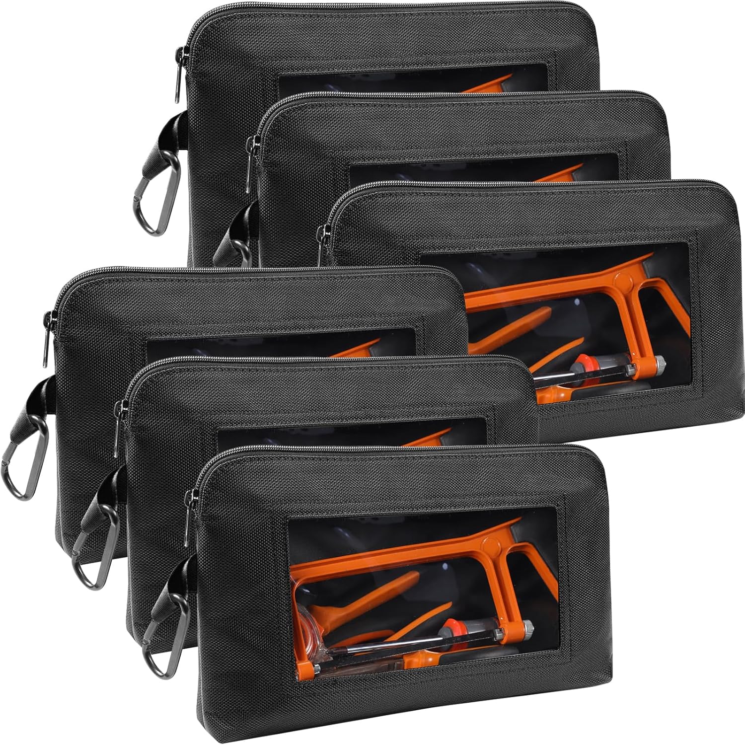 Aliceset 6 Pcs Small Tool Pouch 1680D Oxford Zipper Bags with Clear Window, Multipurpose Zipper Pouch Heavy Duty Waterproof Utility Bag for Tool Organization and Storage