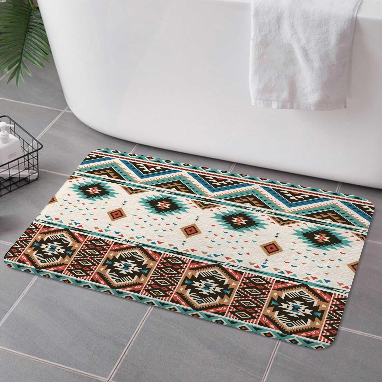 Tapis de bain aztèque pour salle de bain, motif ethnique natif du sud-ouest, navajo, américain, ethnique, bohème, triangulaire, antidérapant, séchage rapide, absorbant l'eau, 43,2 x 73,2 cm
