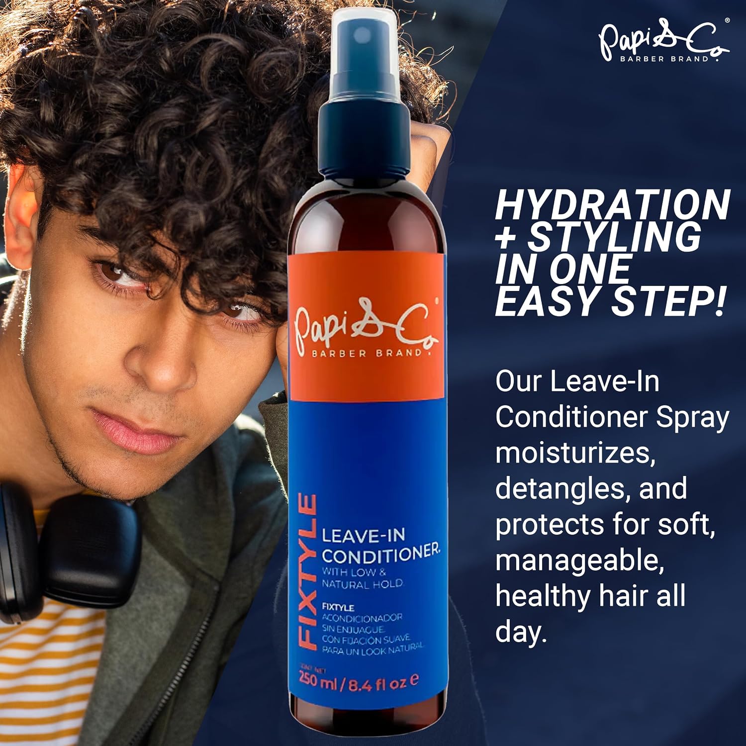 PAPI & CO. FIXTYLE - Leave In Conditioner Spray for Men, Lightweight Hair Leave Conditioner for All Hair Types, Fine to Curly Hair Mist for Daily Care, Unscented 8.4 fl oz