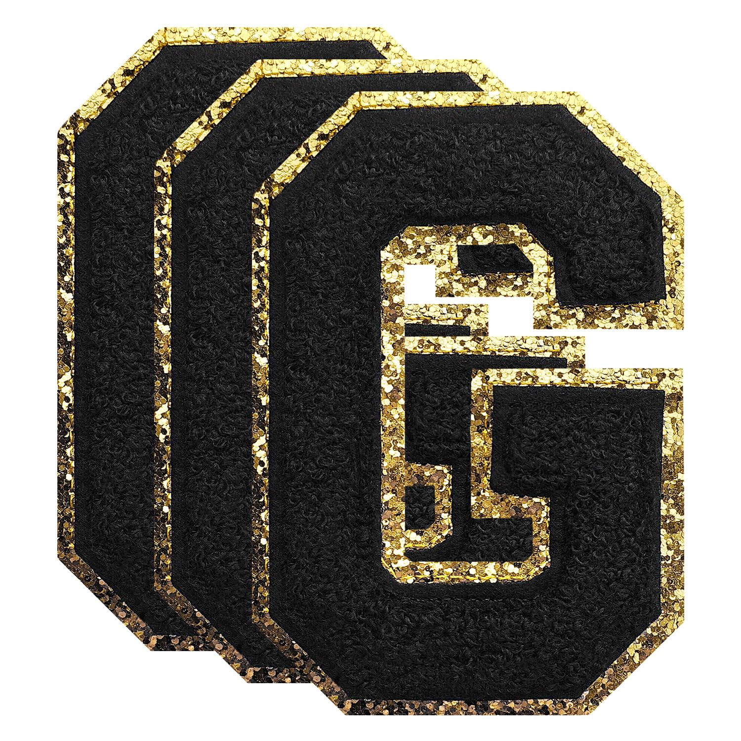 TXSN 3PCS Black Chenille Letters Patch, Large Size 4-1/2" Iron on Letter Patches Varsity Patches for Clothing, G