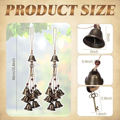 Miniatura 35 de 2 piezas de campanas de bruja para proteger las puertas, campanas de viento de bruja, corona hecha a mano para decoración de puerta del hogar, pomo