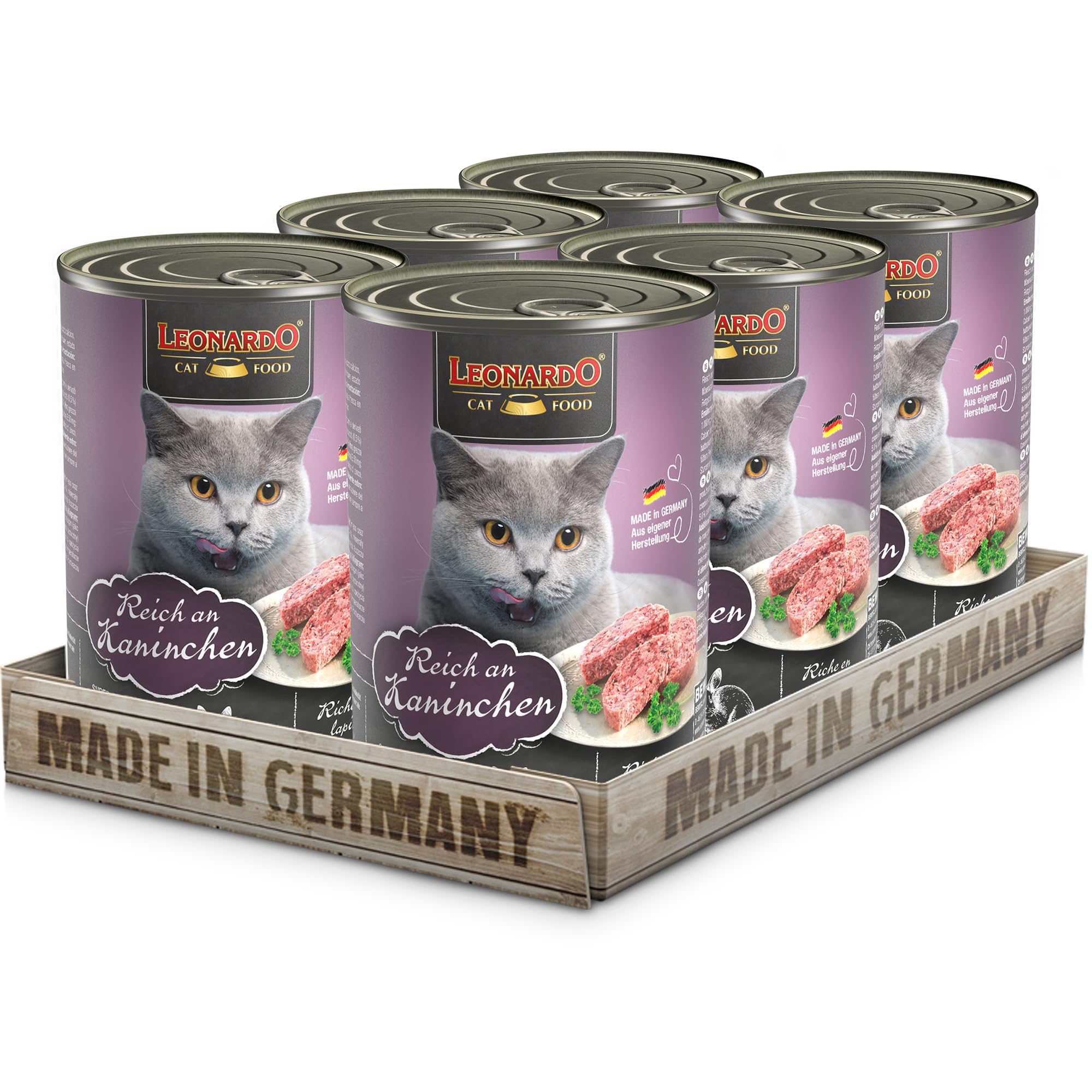 Leonardo Nassfutter [6x400g Kaninchen] | Getreidefreies Nassfutter für Katzen | Feuchtfutter Alleinfutter aus der Dose | mit Kaninchen 2,4kg