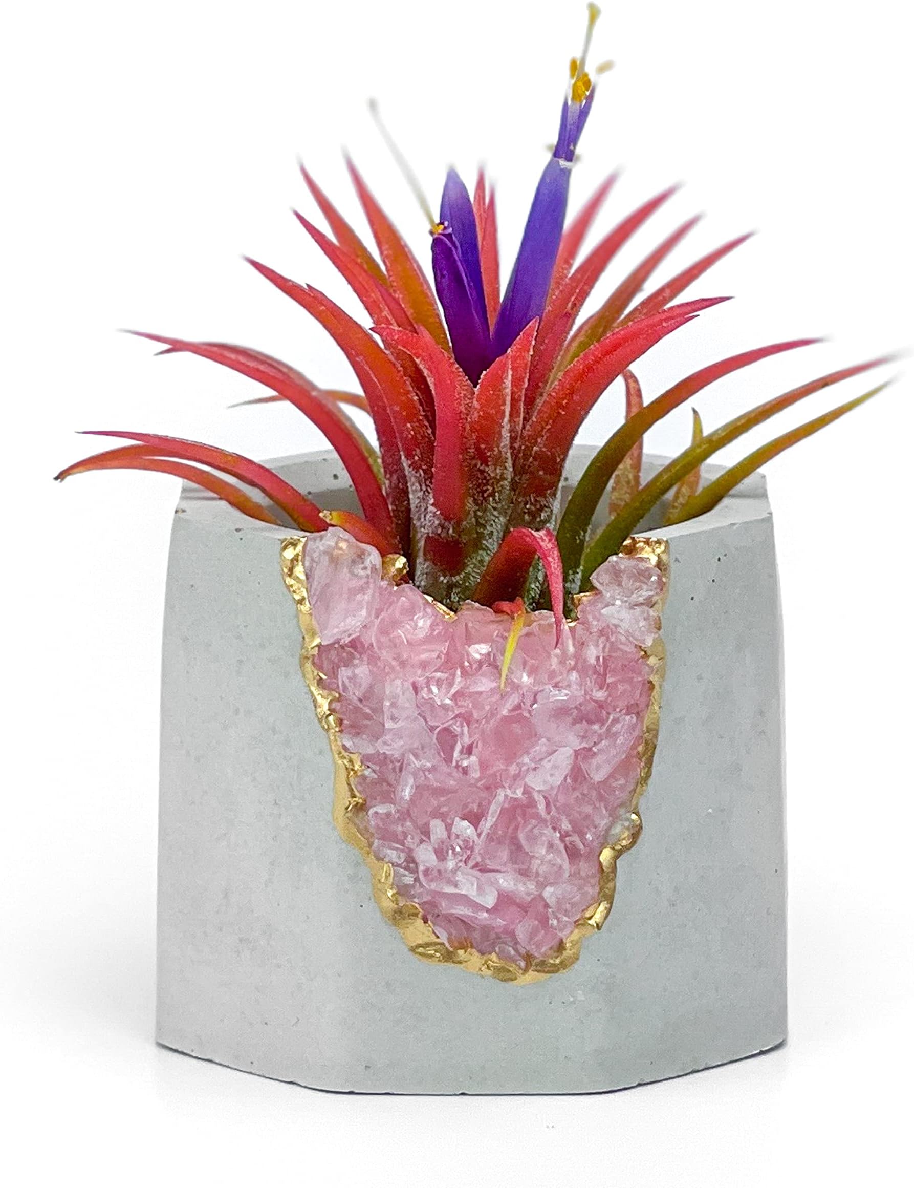 Geode Planter | Raw Rose Quartz Crystal Planter | Mini Succulent Pot | Concrete Plant Pot | Unique Air Plant Holder | Healing Crystals Candle Holder