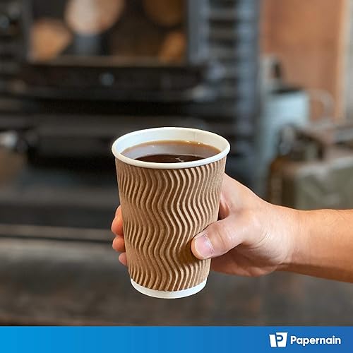 Miniatura 4 de 12 oz, 100 unidades, papel caliente marrón desechable ondulado aislado tazas de pared