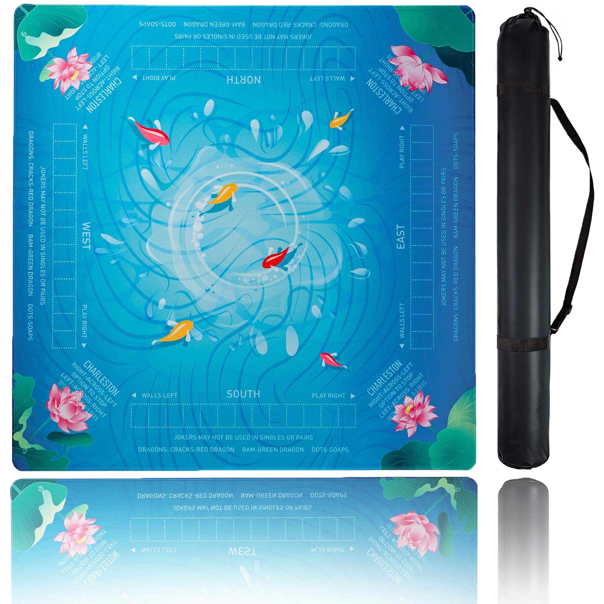 Photo 1 of Mahjong Mat for Table,CUFURNIX 31.5''x31.5'' Non-Slip & Noise Reduction Mahjong Mat with Rules,Mah Jongg Gift with Carrying Bag for Poker,Board Games,Dominoes,Cards & Tile Games (Blue-Green)