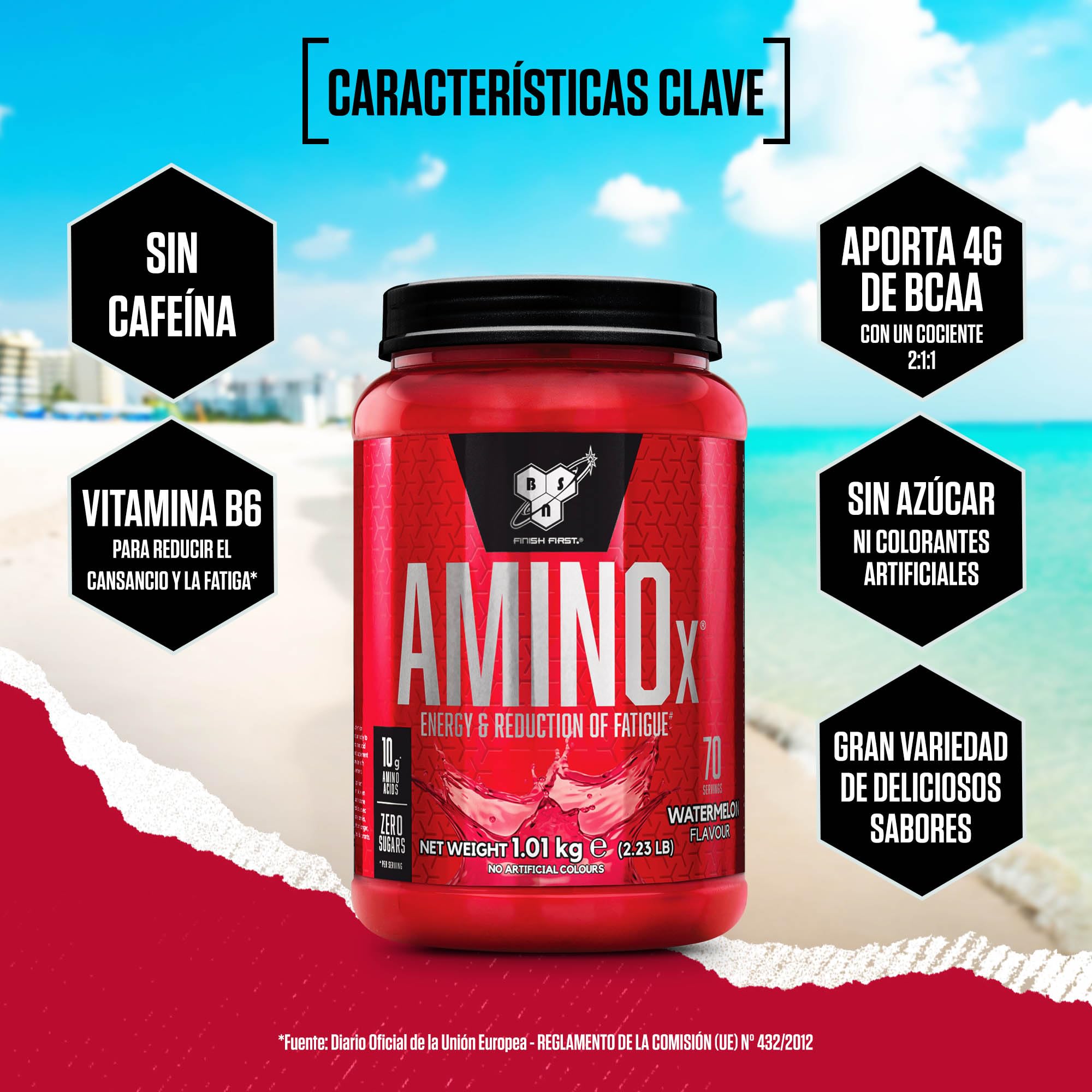 BSN Nutrition Suplemento Amino X con Vitamina D, Vitamina B6 y Aminoácidos, Sabor Sandía, 70 Porciones, 1 kg