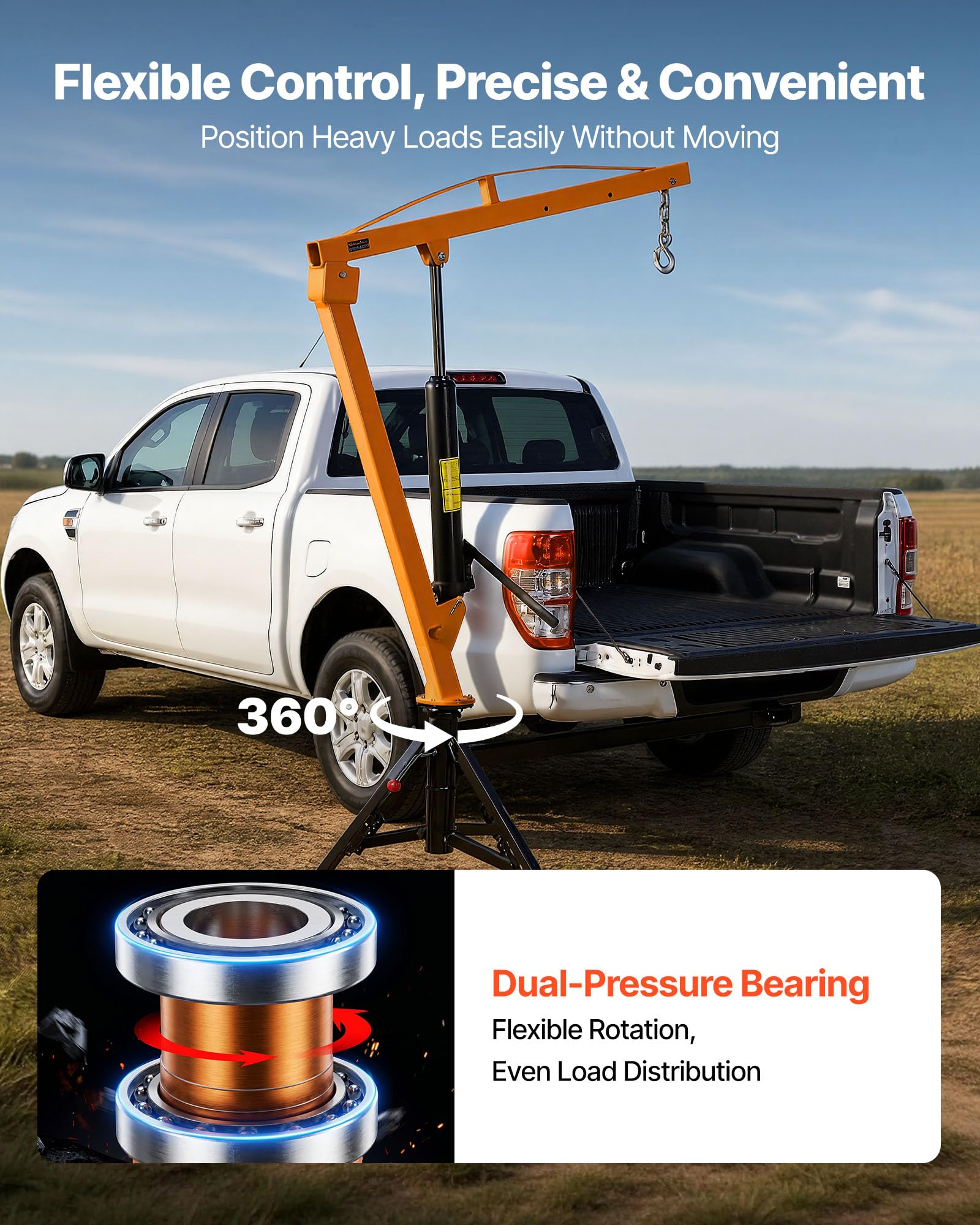 VEVOR Pickup Kran mit Anhängerkupplung, 453,6kg Belastbarer Ladekran Inkl. 8t Hydraulikpumpe, Manueller Hebekran mit 360° Drehkranz, Hebezeug aus Kohlenstoffstahl für Bauindustrie Forstwirtschaft