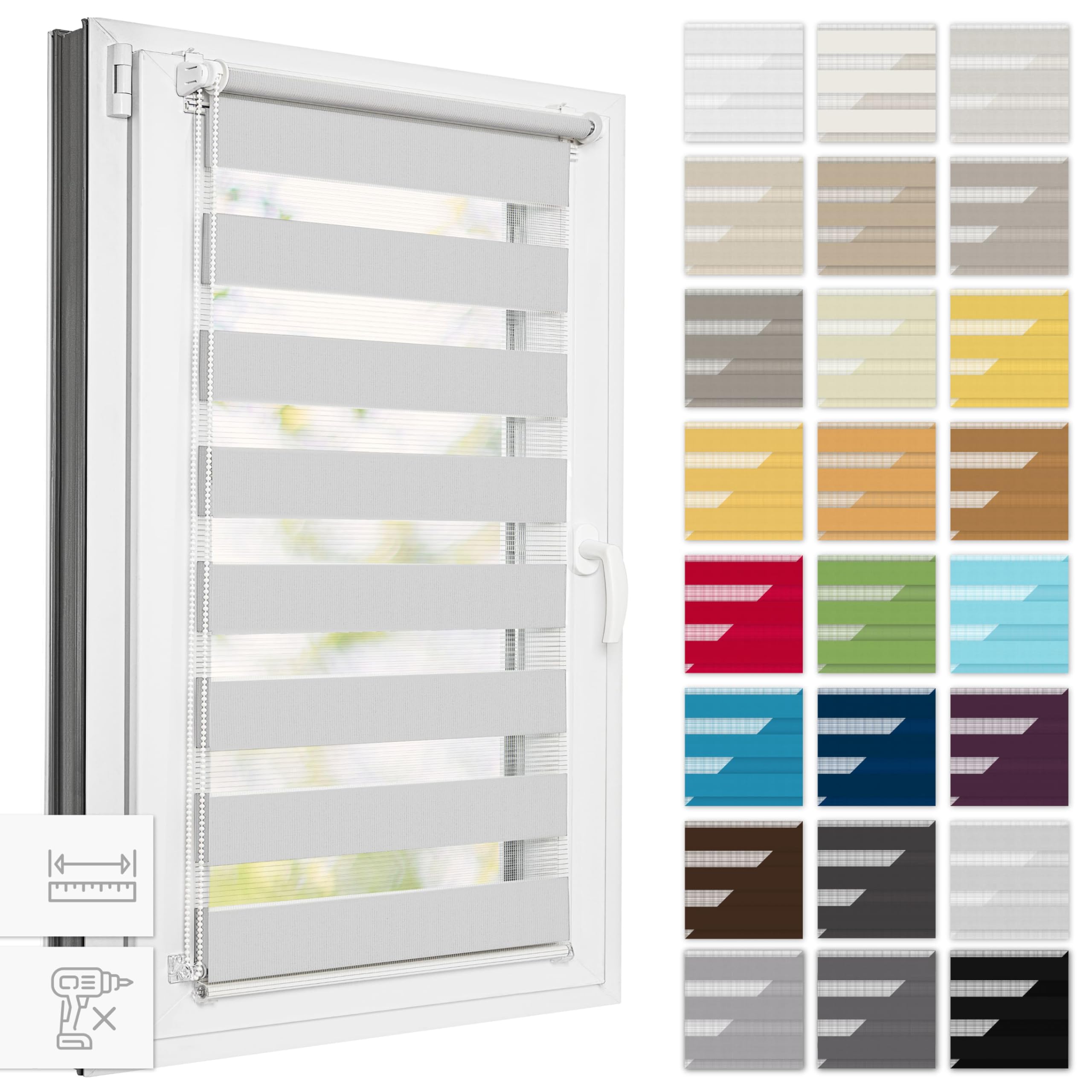 Estika Store Enrouleur Jour Nuit Klemmfix sans perçage - Largeur au Choix Tous Les 1 cm - 125 x 220 cm - Gris Clair - Store à enroulement, Double Tissu, pour fenêtres intérieures