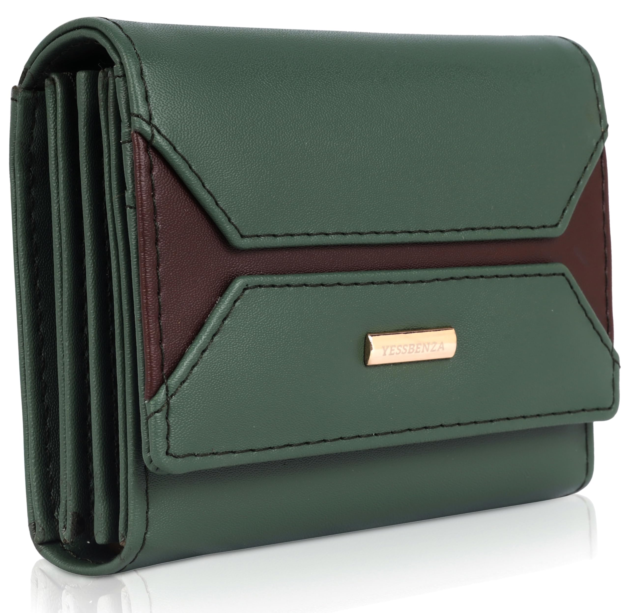 Women's Mini Wallet for Women with 3 Compartments, Card Slots, Zipper Pocket, Quality Black Leather (BRN D Green)-image-40