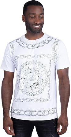 Barabas Mens Chains Rhinestone Solid Color Crew Neck T-Shirts 5STR01