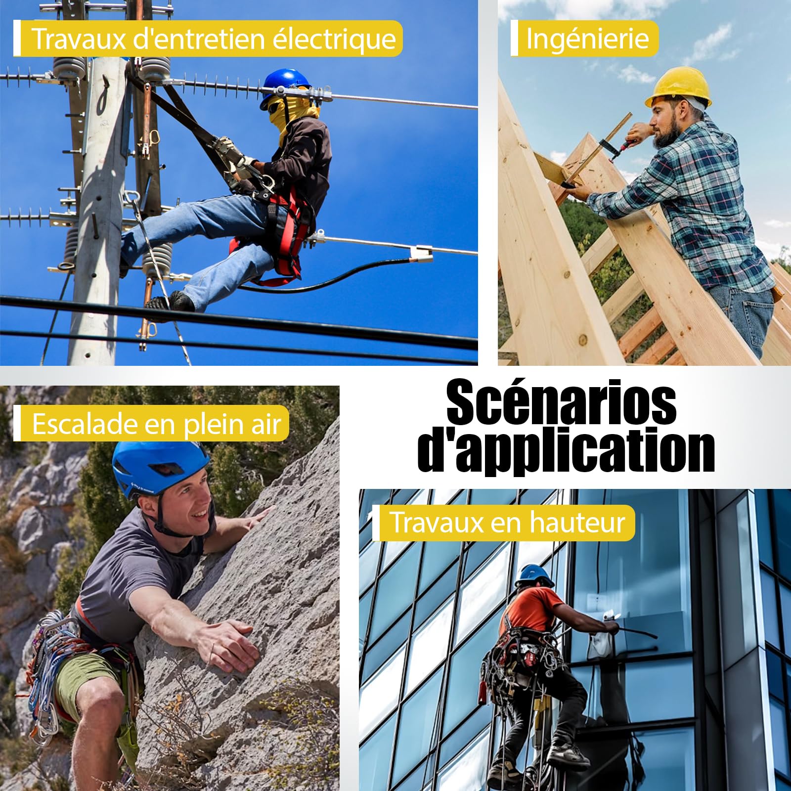 Dispositif Antichute a Rappel Automatique 3-20m, Harnais de Securite Chute Toiture, Stop Chute Toiture à Rappel Automatique Adapté aux Travaux en Hauteur et à l'Escalade(Jaune,10m)