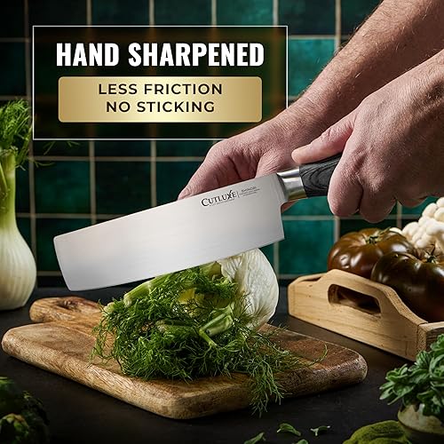 Miniatura 3 de Cutluxe Cuchillo Nakiri  Cuchillo japonés ultra afilado de 7 pulgadas para picar, hoja de acero inoxidable de alto carbono, mango de madera de Pakka