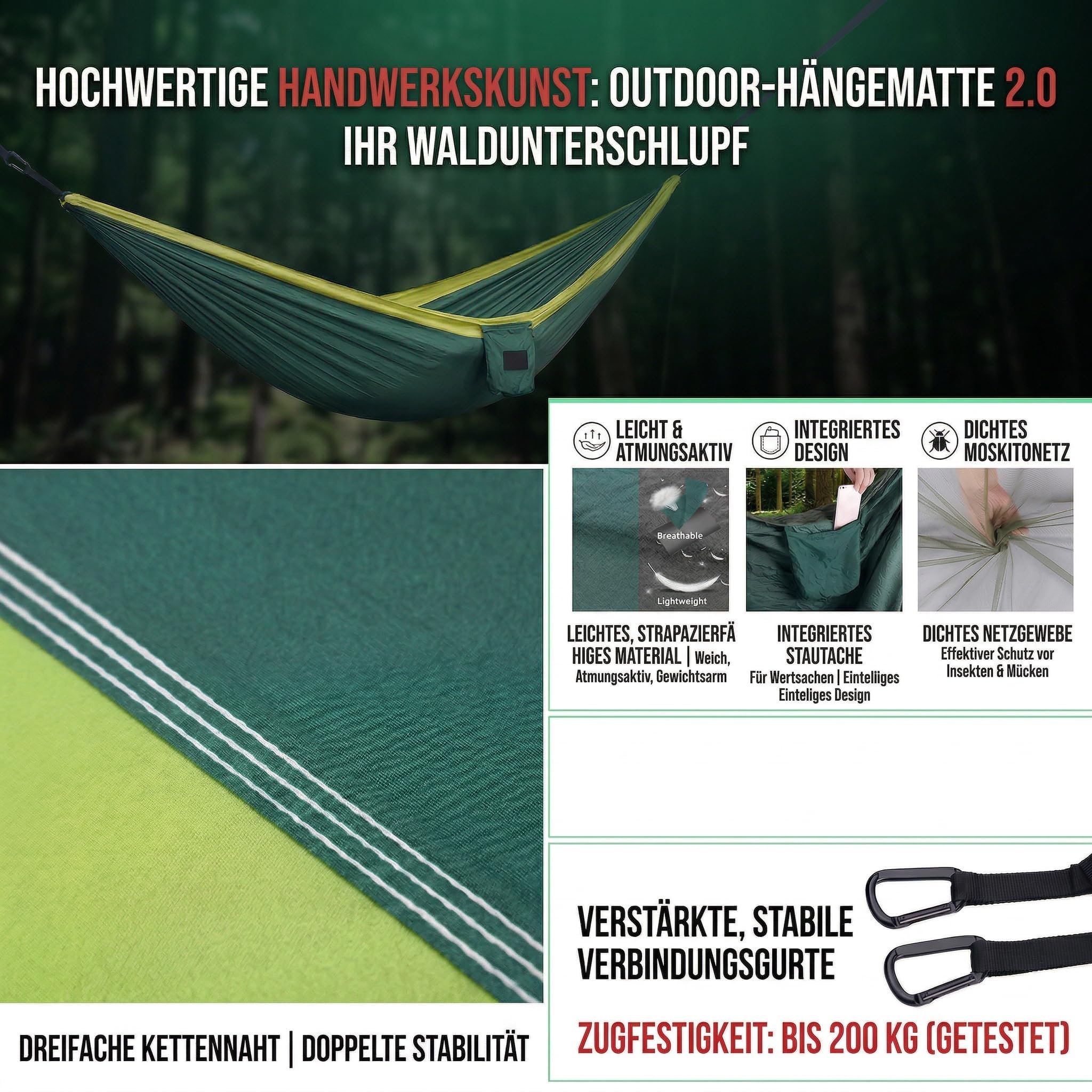 Familien Hängematte mit Moskitonetz, Sonnenschutz & Windschutz, Ultraleicht für 2 Personen, Eltern mit Kind, Garten, Balkon & Camping,200 kg Tragkraft, 290×140 cm (Gelb-Schwarz)