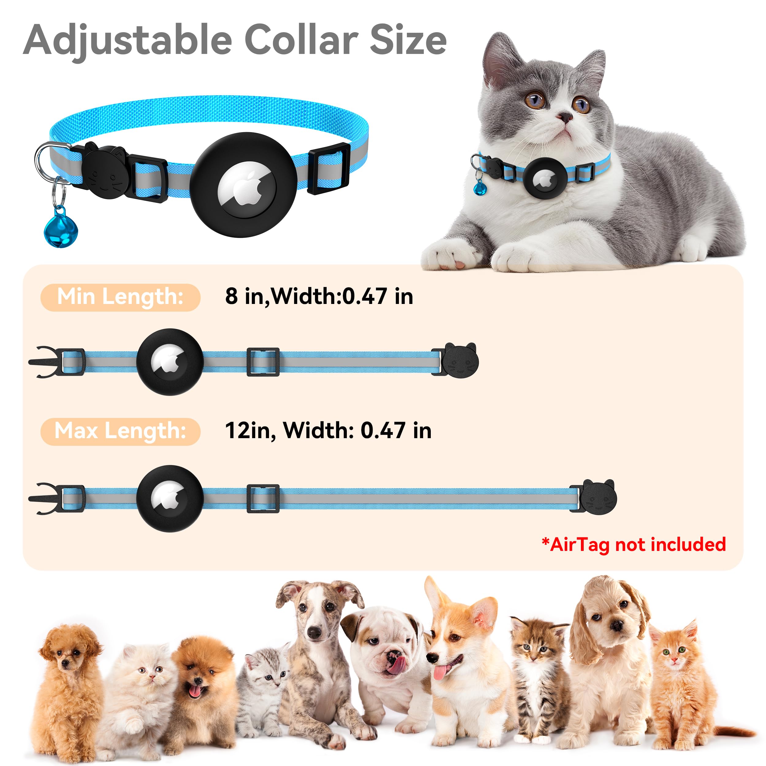 Vanjua 2 Pack Airtag Cat Collar Breakaway with Bell, Reflective Kitten Collar with Air Tag Cat Collar Holder Case for Girl Boy Cats, Pet Supplies Accessories (Black A+Blue A) - image 3