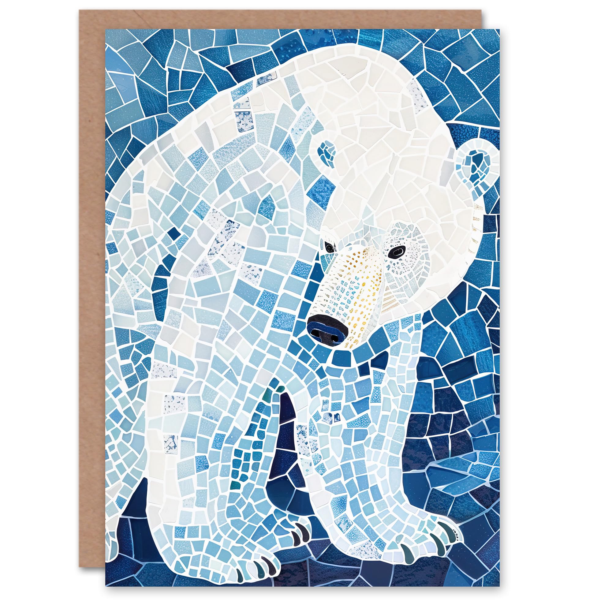 Artery8 Greeting Card Polar Bear Blue White Mosaic Pattern Folk Art Blank For Him Or Her Art Birthday Card