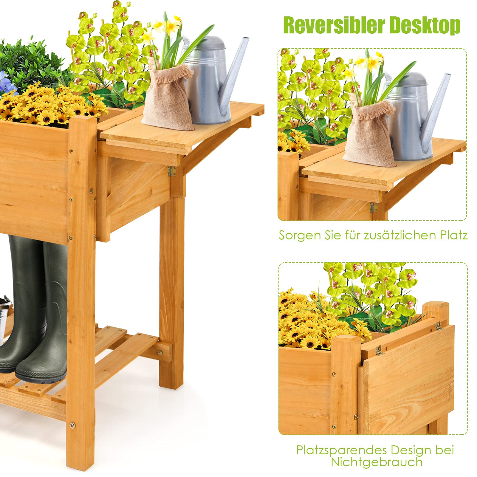 COSTWAY Verhoogd bloembed met 8 vakken, plantenbak met afneembare verdeler, plantenbak, bloembak, kruidenbak, plantenbak van hout, grote plantenbak met plank, kweekbed, tuin, balkon, buiten, 123,5 x