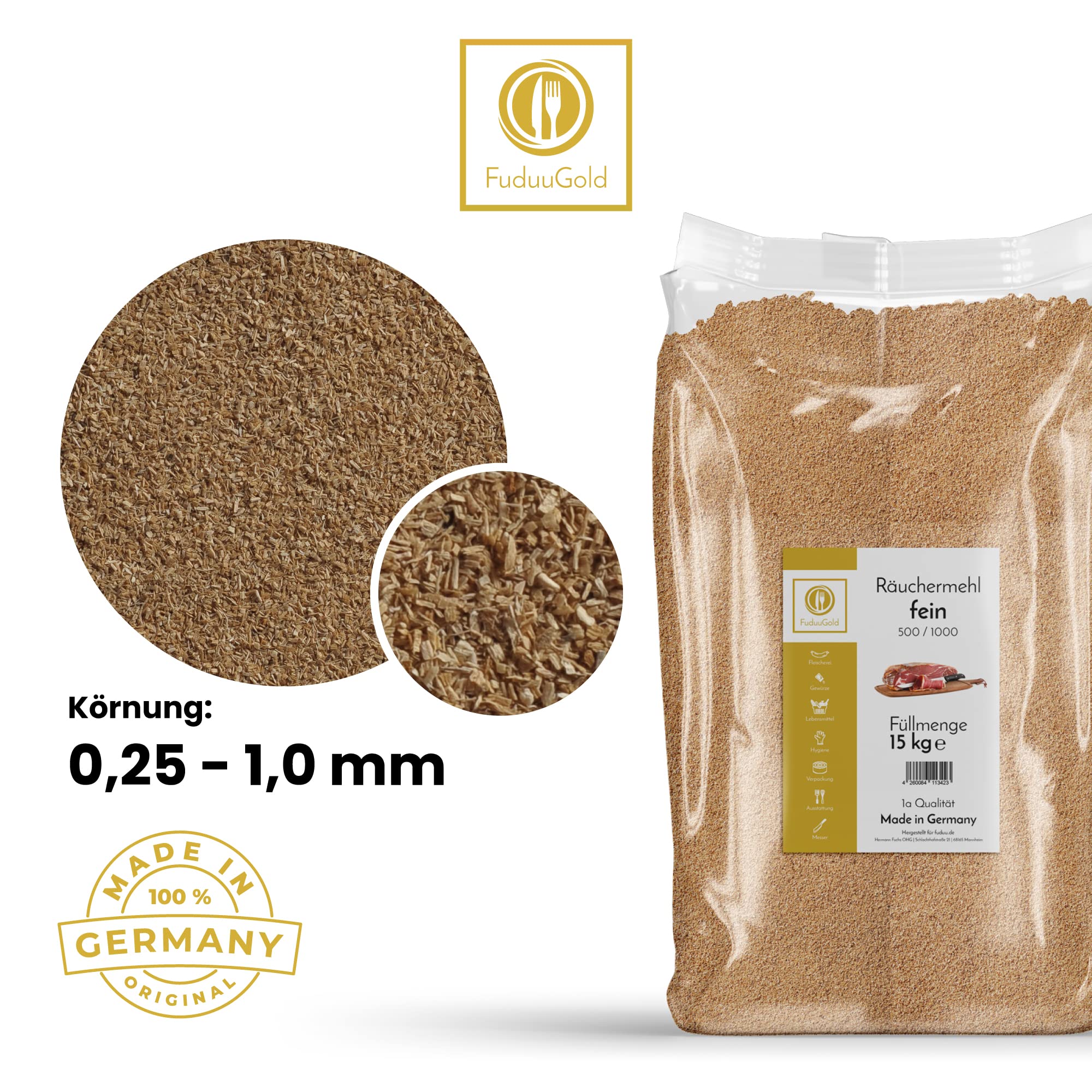 Fuduu Gold - Räuchermehl, HB 500/1000, fein, 15 kg Sack