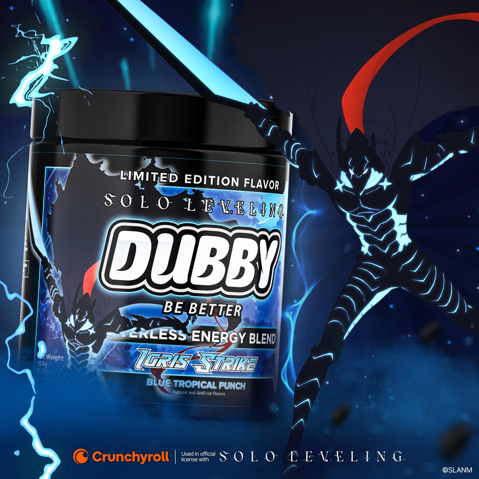 Dubby Solo Leveling Anime Official License Energy Drink Powder- Sugar Free Energy Drinks, Jitter-Free Energy Powder, Blue Tropical Punch Flavor, 30 Serving, 5.29 Ounces (Igris Strike)