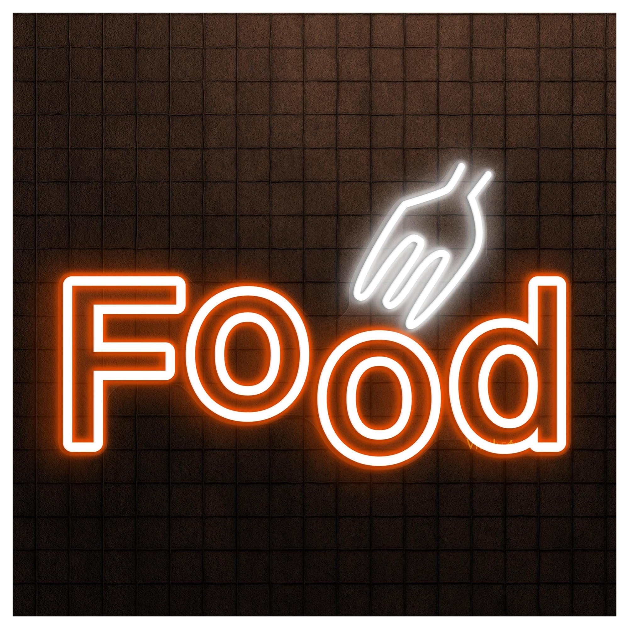 Hanging Art Neon Signs Fork Food Neon Sign, Suitable For Restaurant Decor With Brightness Adjustable 50cm(Orange+White)