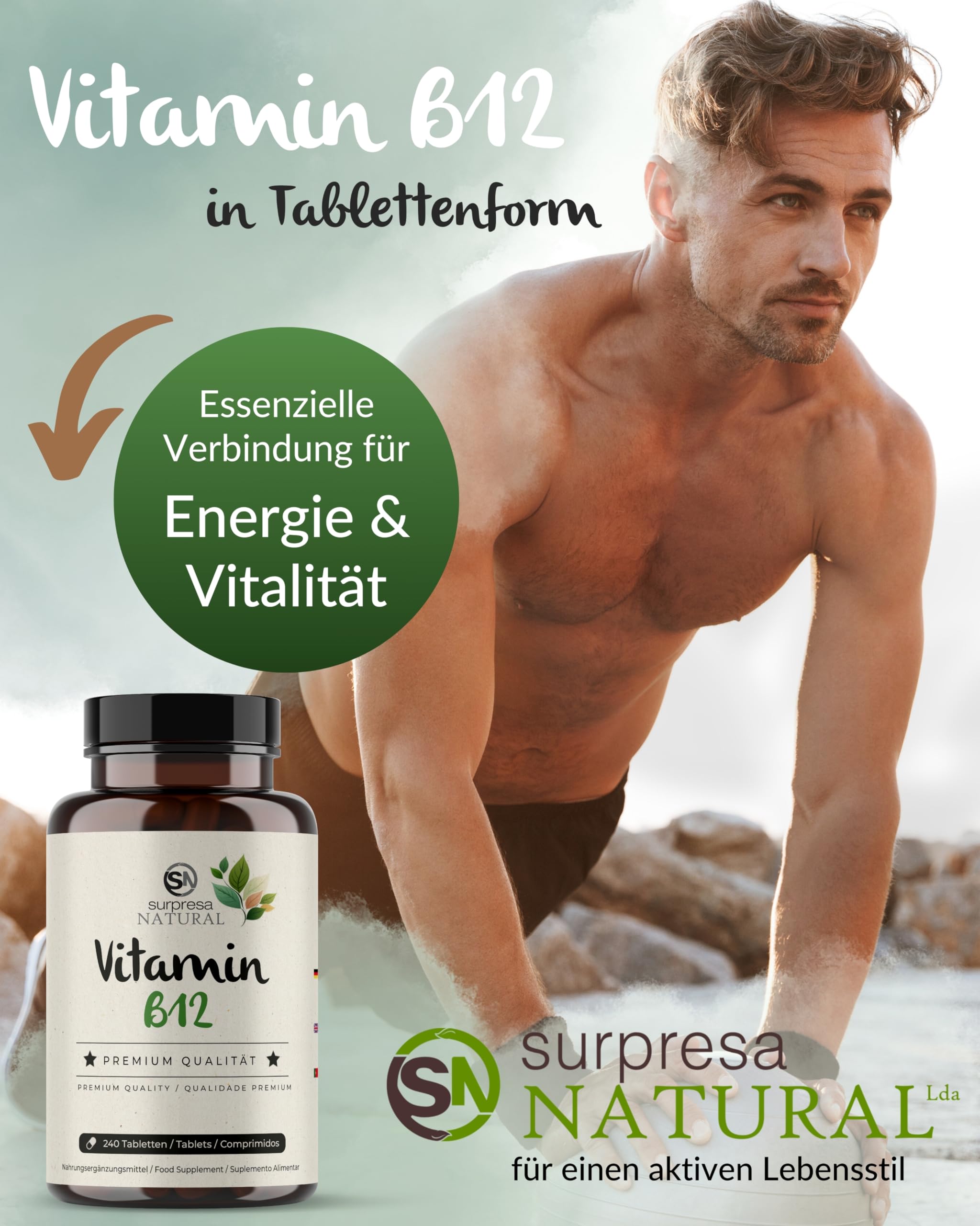 Vitamin B12 Tabletten I 5 x 240 Stück I Mit 500 µg Vitamin-B 12 aus Methyl- & Adenosylcobalamin I Vorrat für 40 Monate I Vitamin-B-Komplex hochdosiert I 100% vegan & natürlich