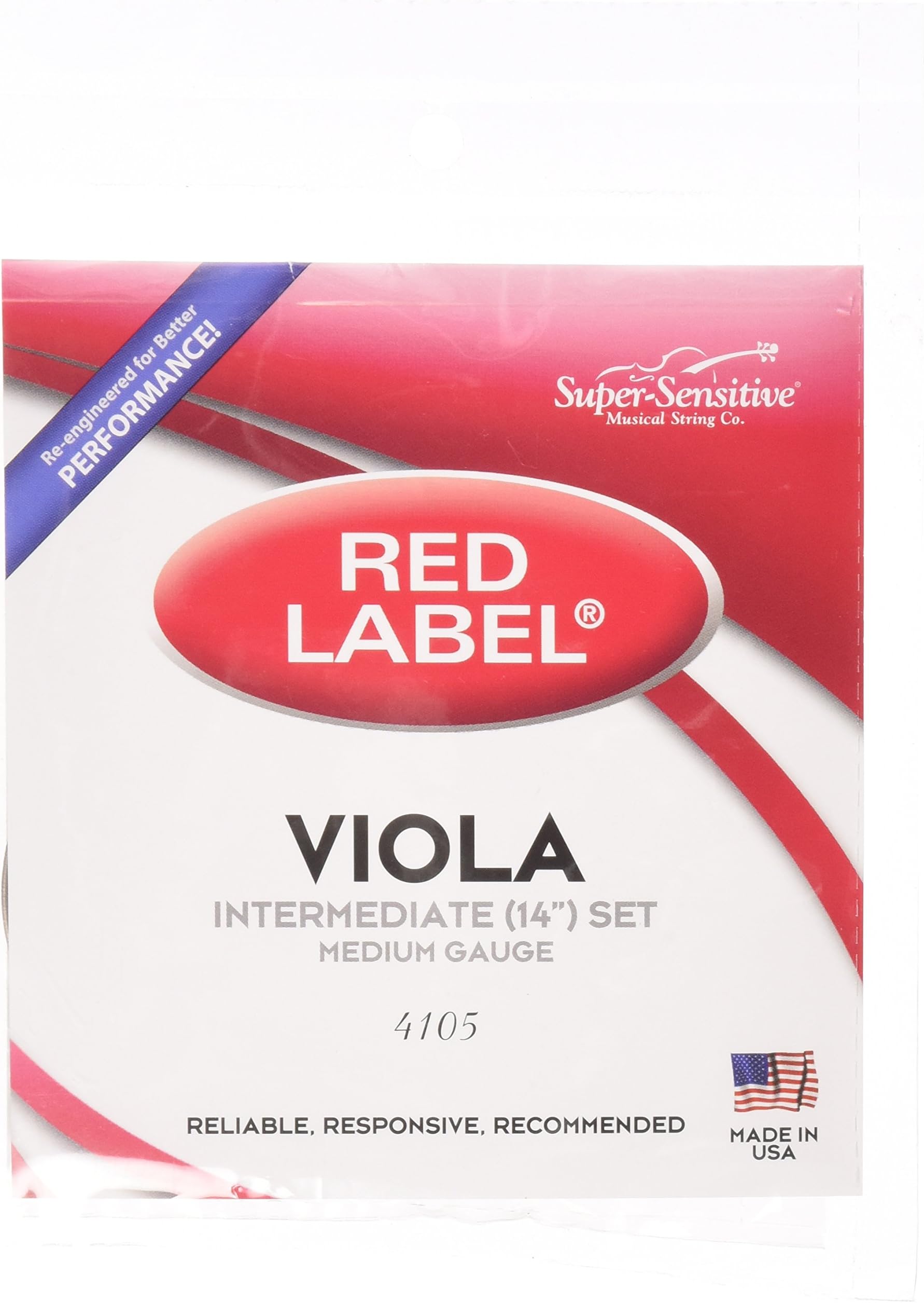 Intermediate Labels 4105 Red Label Full Core Intermediate 14 Inch Viola Strings ...