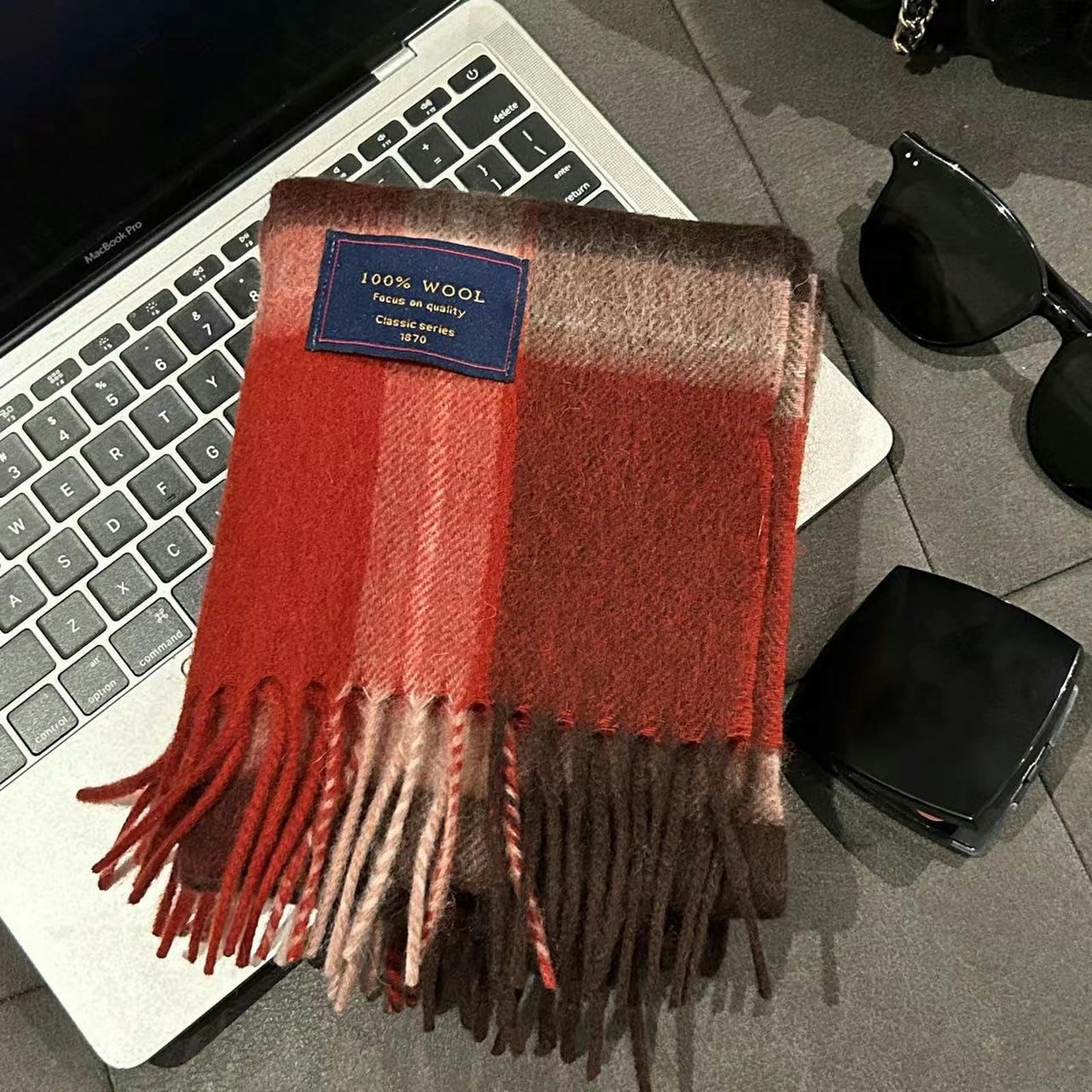 Sciarpa Donna Lana Sciarpa Femminile Versatile Sciarpa Invernale Coppia Maschile Cashmere Caloroso Regalo di Natale A Doppia Faccia 33 * 188 Cm-griglia Rossa