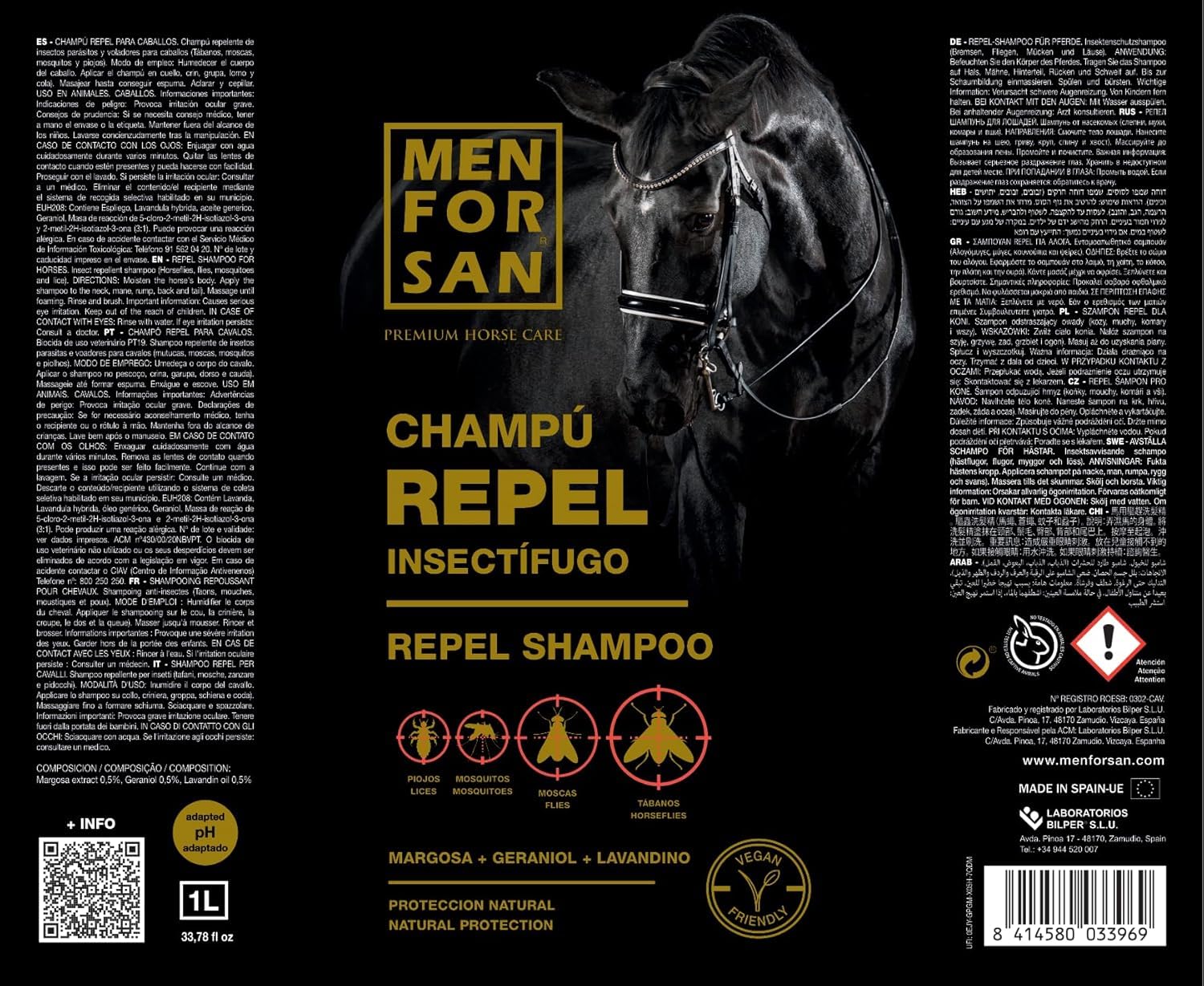 MENFORSAN Shampooing Répulsif Chevaux 1L Citronnelle Insectes