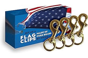 Hieno Supplies Brass Flag Pole Rope & Clips - 4-Pack 3.2” Snap...