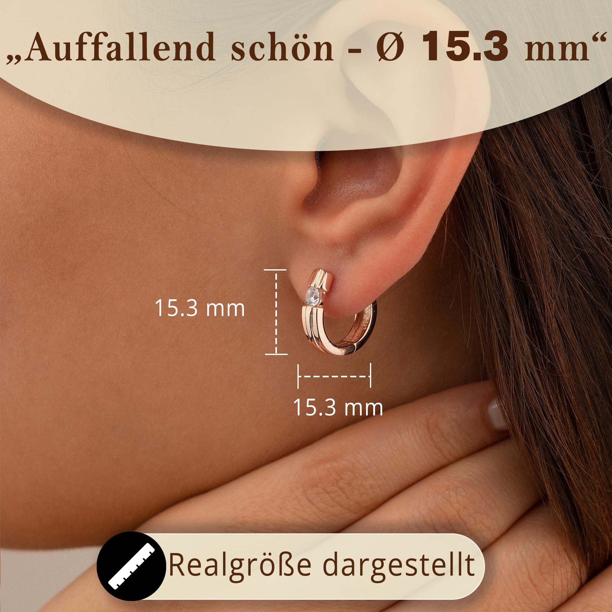 Cassini Creolen Damen Ohrringe Silber 925 mit großem Zirkonia Stein – Hochglanzpolierte & Rhodinierte Silber Ohrringe Damen 925, Allergiefrei & Hypoallergen Schmuck, 3CZR3