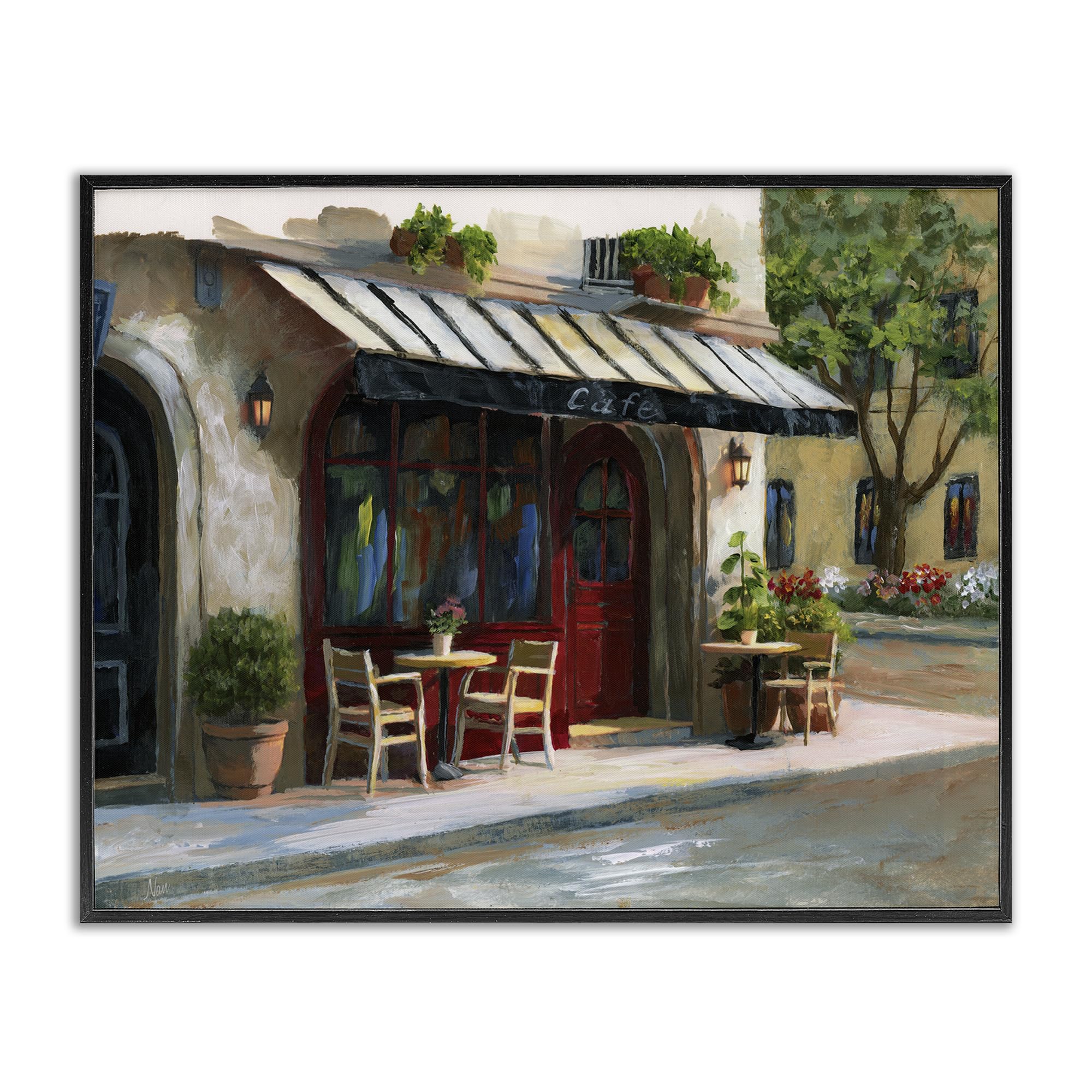 Stupell Industries Midnight Black (Textured) 'Charming Sidewalk Cafe Tables'| Framed Giclee Art