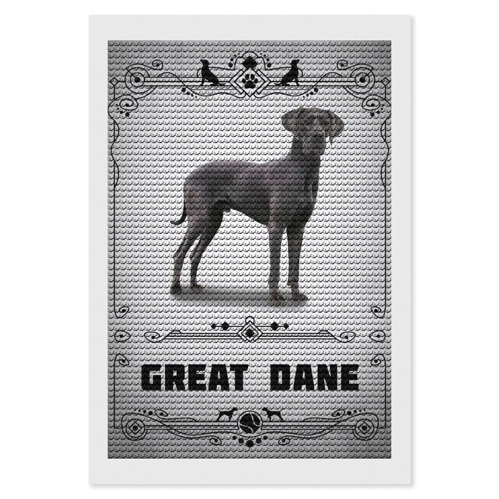 Junmoney Great Dane Diamond Painting Set 8"x12", Full Kit Included, Sparkling Round Gems, Farmhouse Decor, Festive Craft Gift
