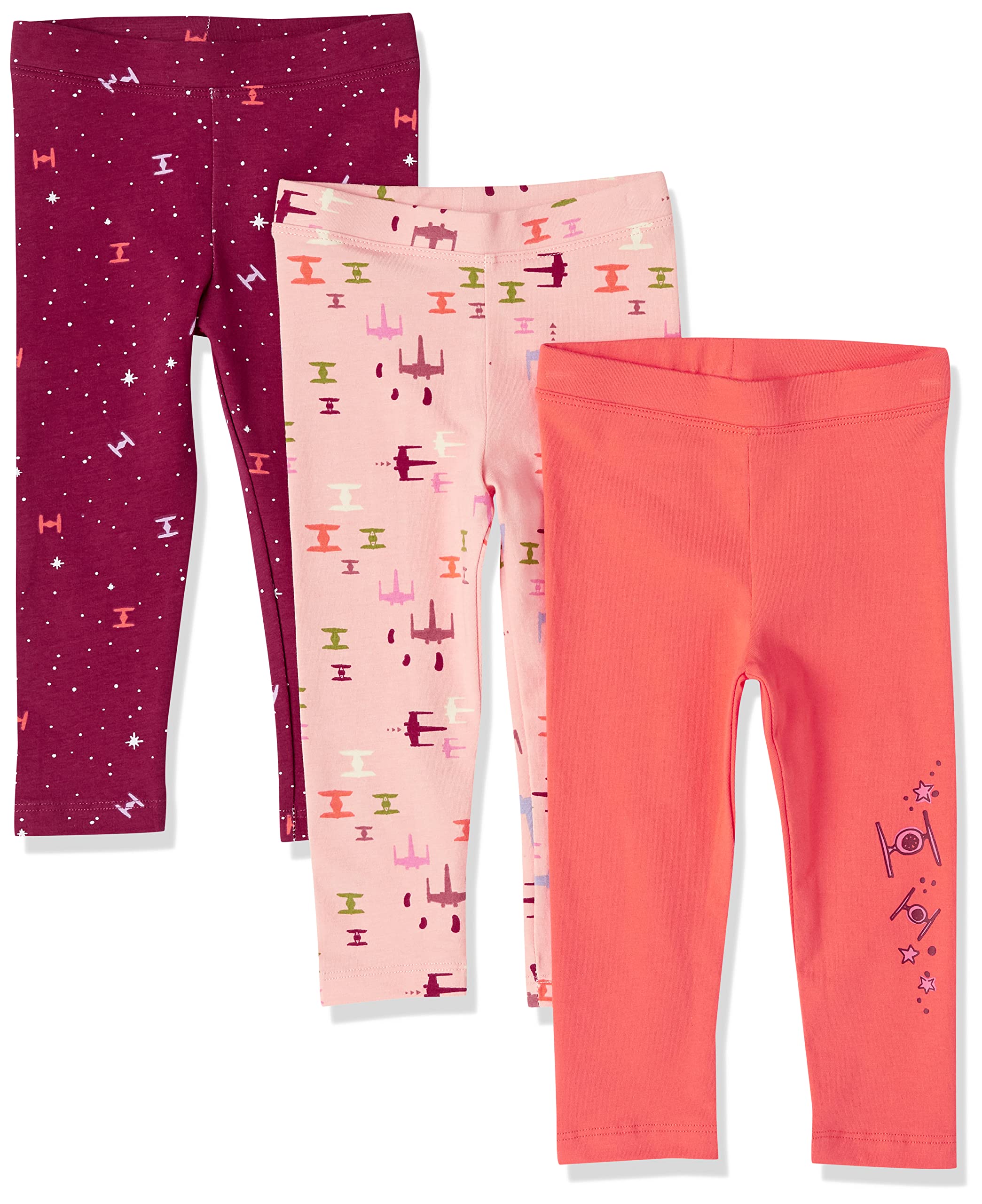 Amazon Essentials Girls' Disney Star Wars Marvel Frozen Princess Leggings, 3-Pack Star Wars Ships, X-Small