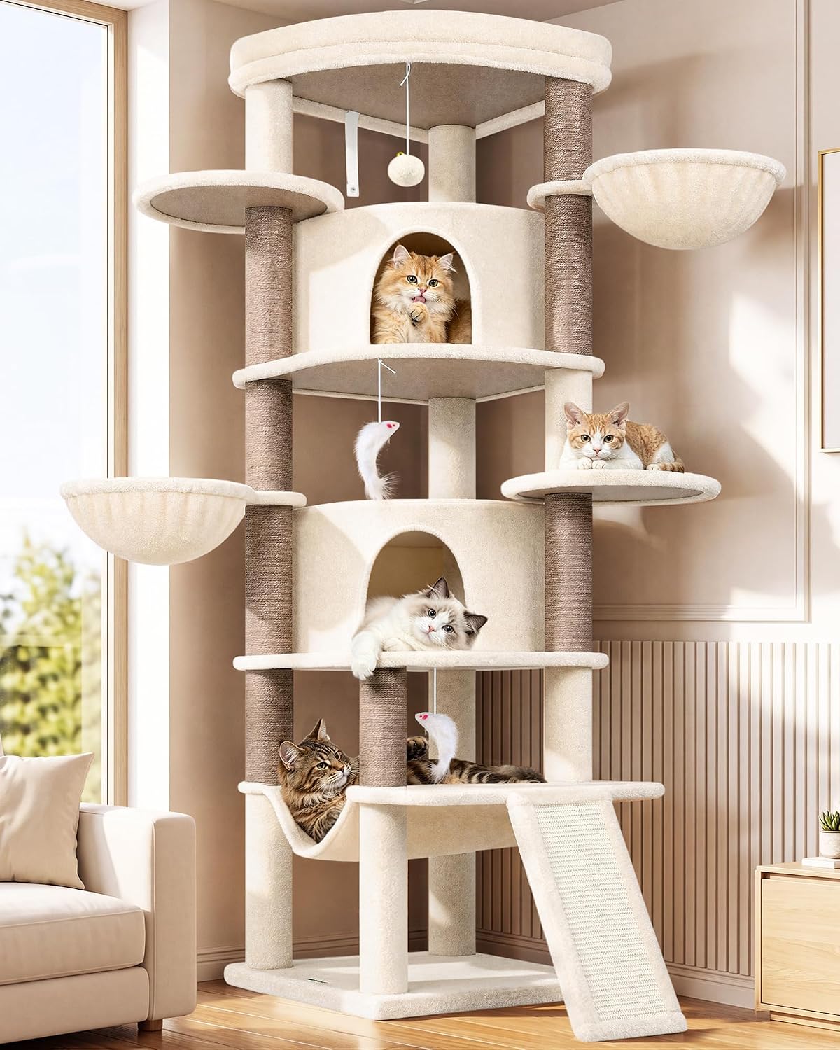 Globlazer 73in Corner Stable Cat Tree for Indoor Cats, C73, Beige