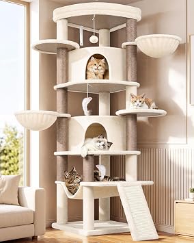 Globlazer 73in Corner Stable Cat Tree for Indoor Cats, C73, Beige