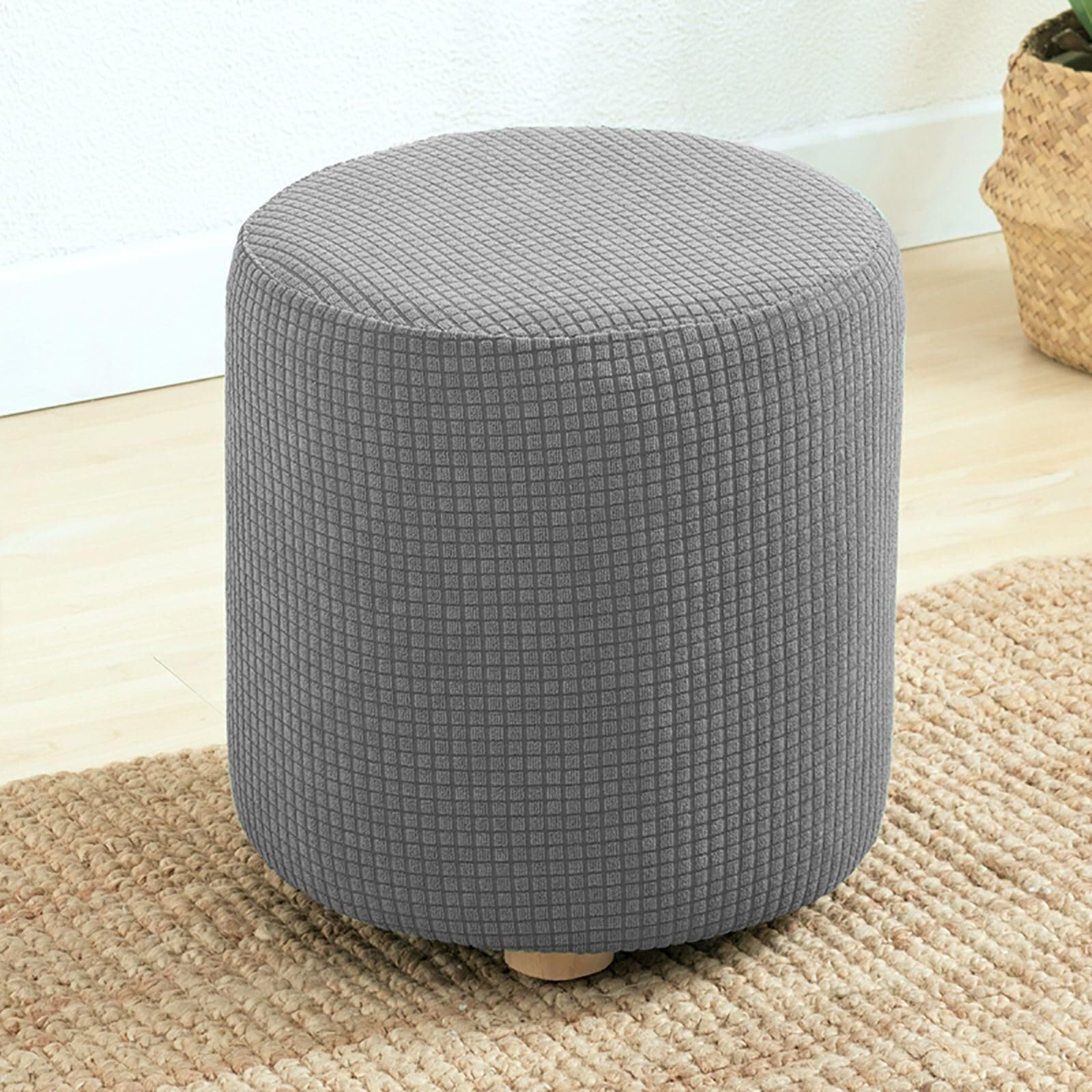 HYGPP Round Ottoman Covers Slipcover Stretch Small/Large Footstool Protector Covers Stool Ottoman Covers Stretch with Elastic Bottom(Gray,16x16IN)