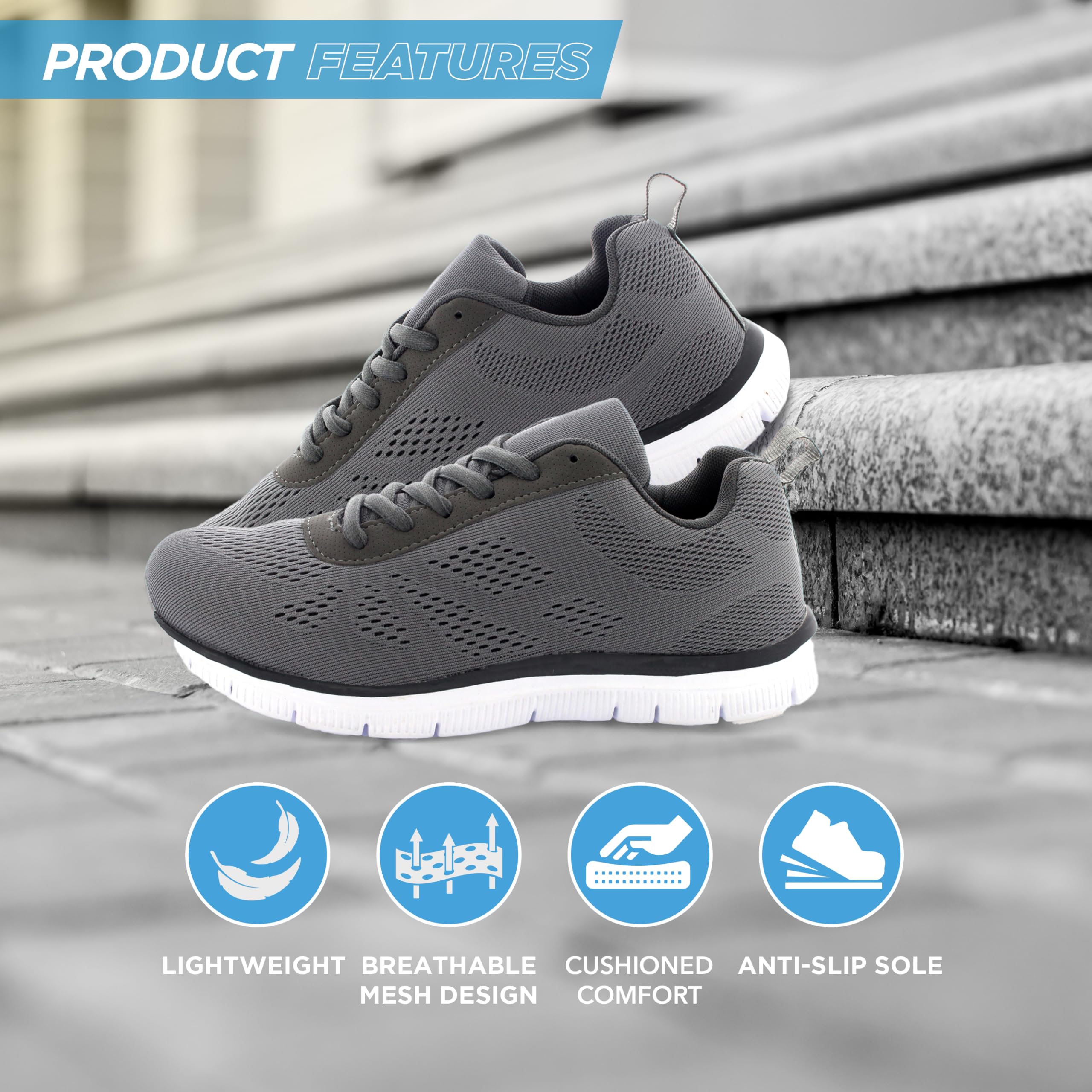 Get Fit Men’s Lace-Up Running Trainers - Lightweight Breathable Mesh Sports Shoes with Cushioned Sole - Comfortable Athletic Sneakers for Gym, Jogging & Everyday Wear - Grey - 10