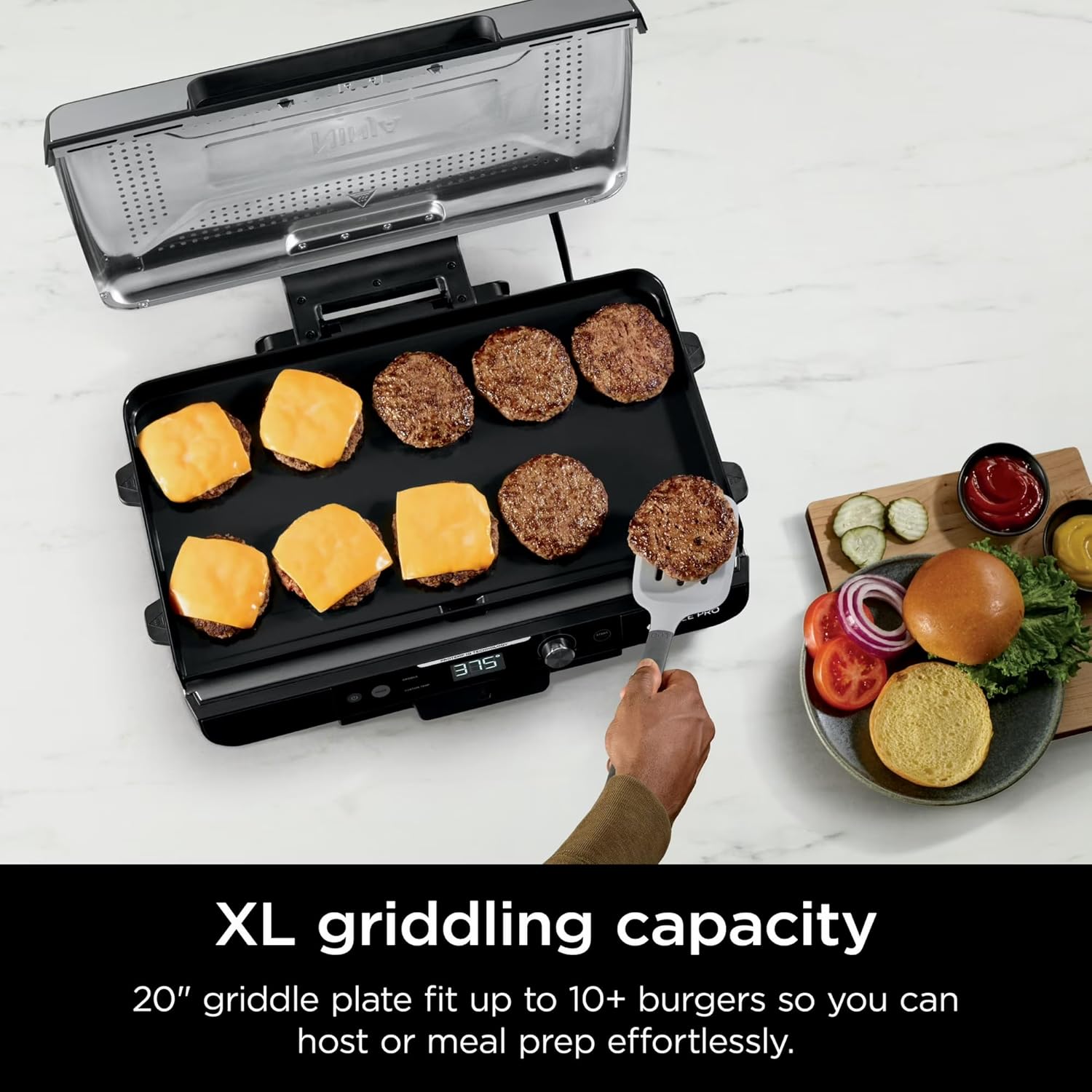 Indoor Electric Griddle with Flat Top Plate, Edge-to-Edge Heating, Precision Temperature Control, Nonstick Cooking Surface, Indoor Grill for Pancakes Burgers Steaks and Family Meals