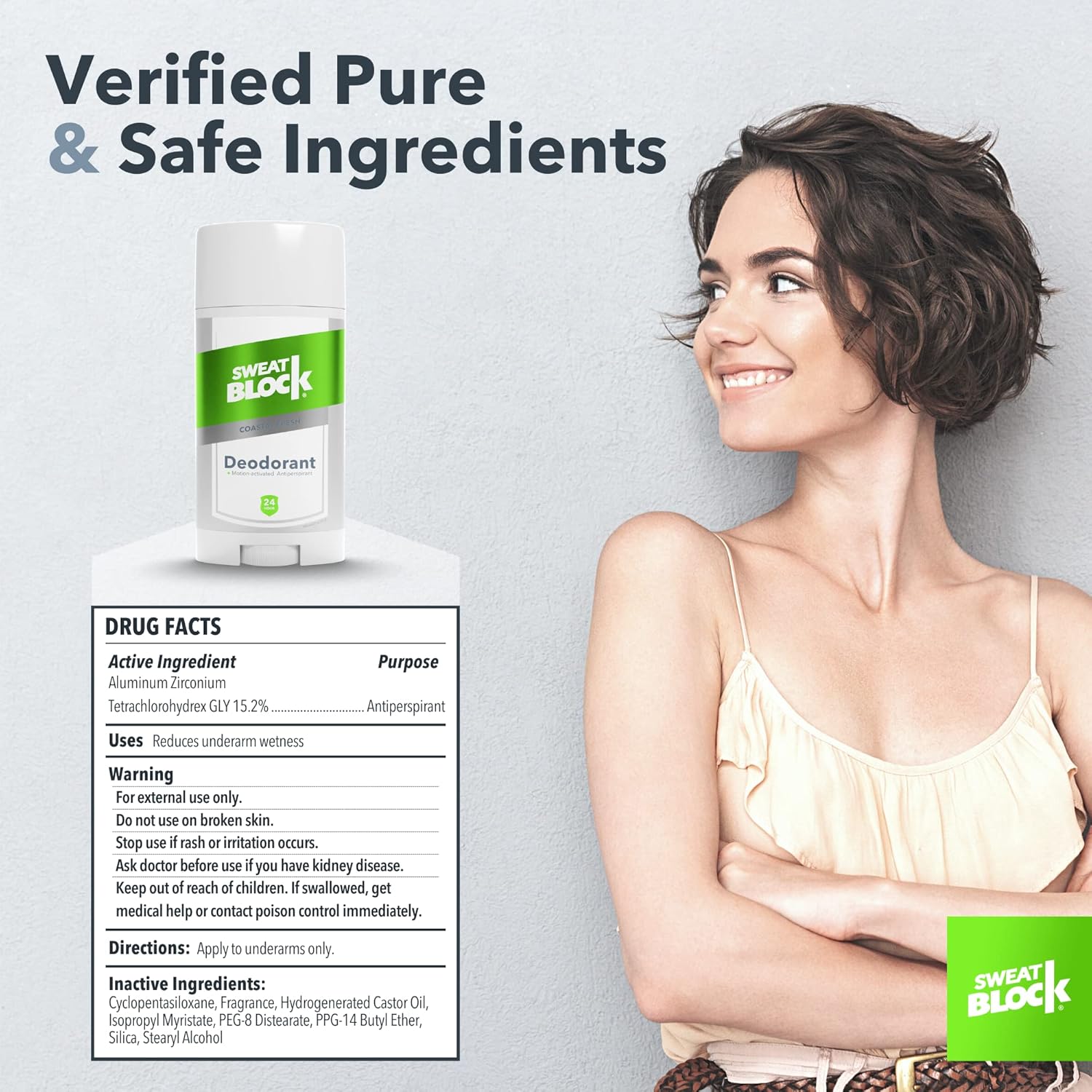 SweatBlock EVERYDAY STRENGTH Deodorant Antiperspirant for Men & Women - Sweat & Odor Protection - Easy, Clean, Smooth Glide - Dermatologist Tested - Coastal Fresh Scent, 2.7oz Stick (2 Pack)
