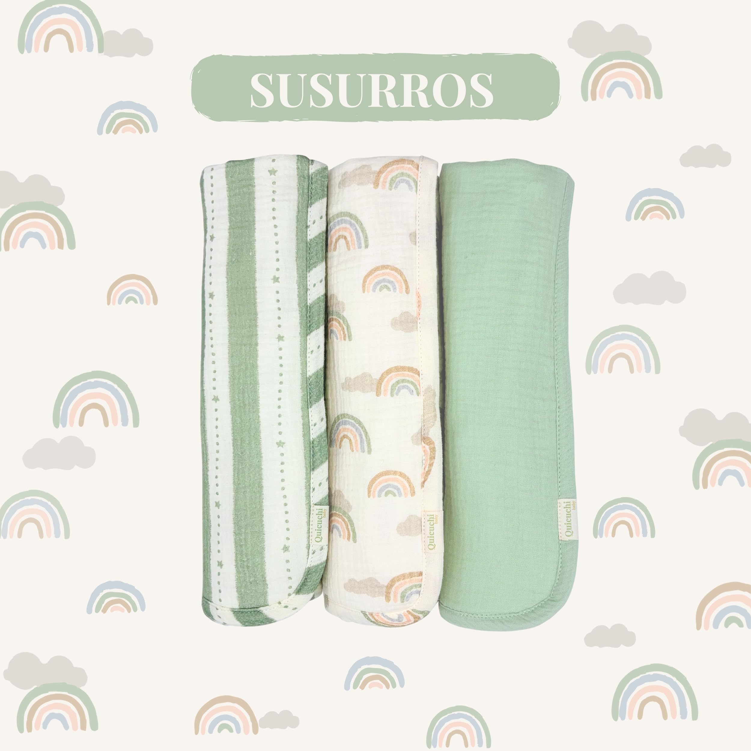 Pack de 3 Muselinas Bebé Algodón 100% Orgánico Gots 60x30cm- Gasas de Muselina Suaves y Rizo Absorbente- Salvababas Bebés Multiusos- Regalos para Recién Nacidos Niño y Niña (Verde Salvia)