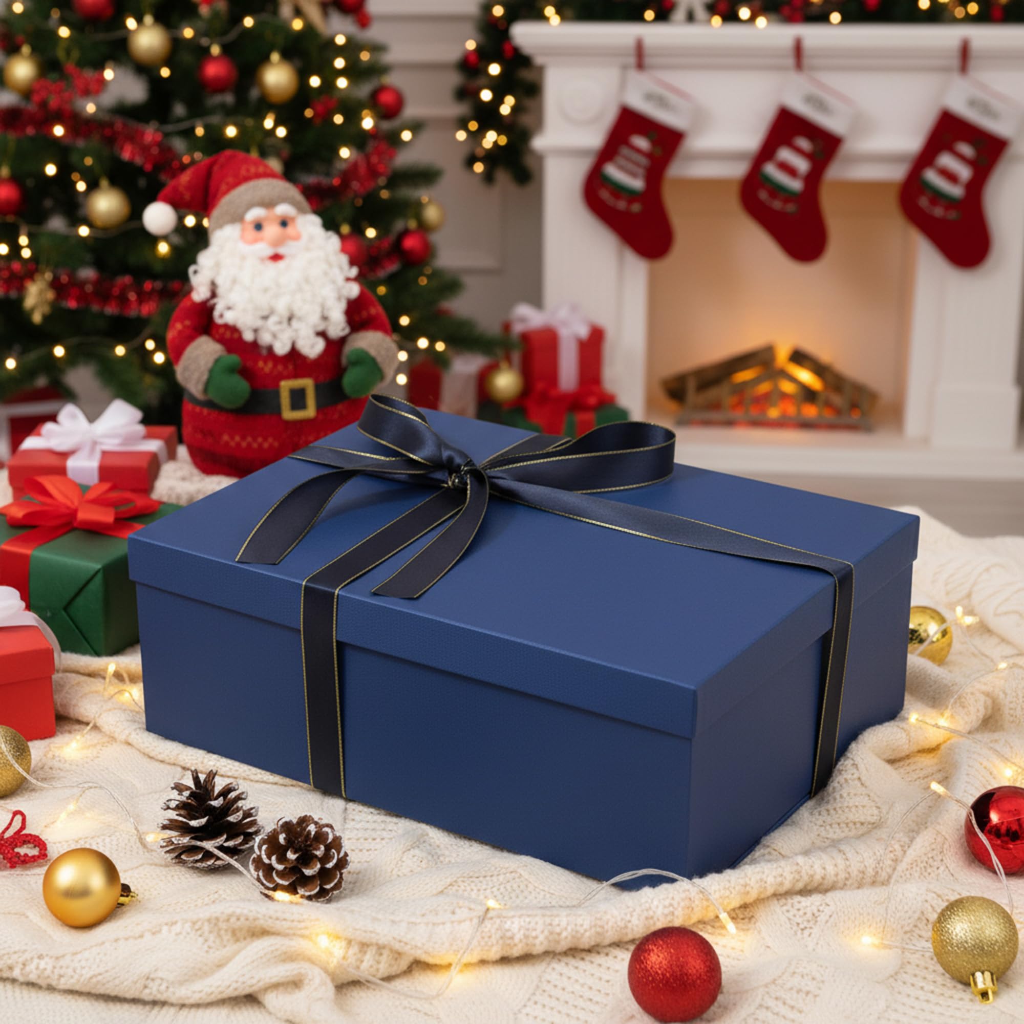 Rinrda Extra Large Gift Box 16.5x13x5.5 inches,Blue Gift Boxes with Lids for Presents,Perfect for Birthday,Valentine's Day,Christmas,Anniversaries,Contains Card,Ribbon,Shredded Paper Filler.