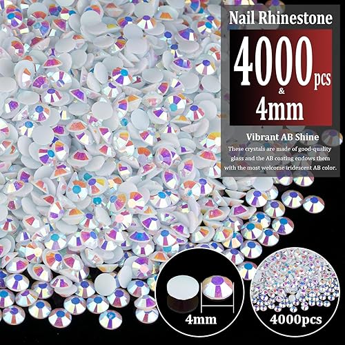 Miniatura 2 de 4000 diamantes de imitación de resina de 0.157 pulgadas a granel, diamantes de imitación blancos AB redondos de gelatina deslumbrantes que no se