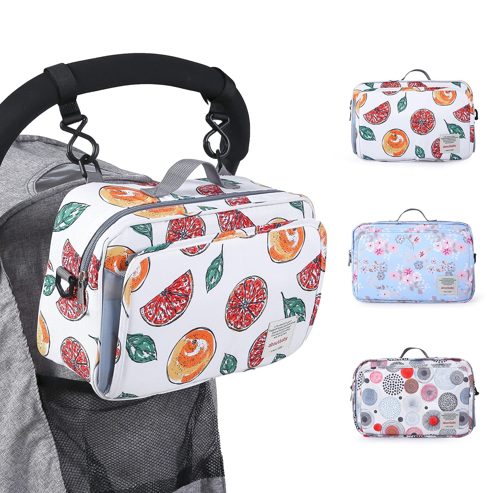 Non-Slip Stroller Organizer Bag for Diapers with Insulated Pocket, Stroller Hooks and Adjustable Strap,Universal Fit Most Strollers, Fruits-image-37