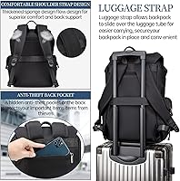Vista 5 de Mochila negra para hombre, mochila para laptop de 16 pulgadas con compartimento para computadora, mochila delgada e impermeable con cordón
