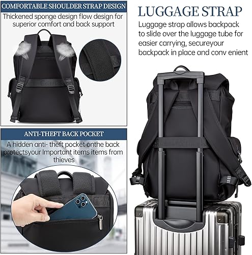 Miniatura 5 de Mochila negra para hombre, mochila para portátil de 16 pulgadas para hombre, mochila tecnológica antirrobo con cordón impermeable con compartimento