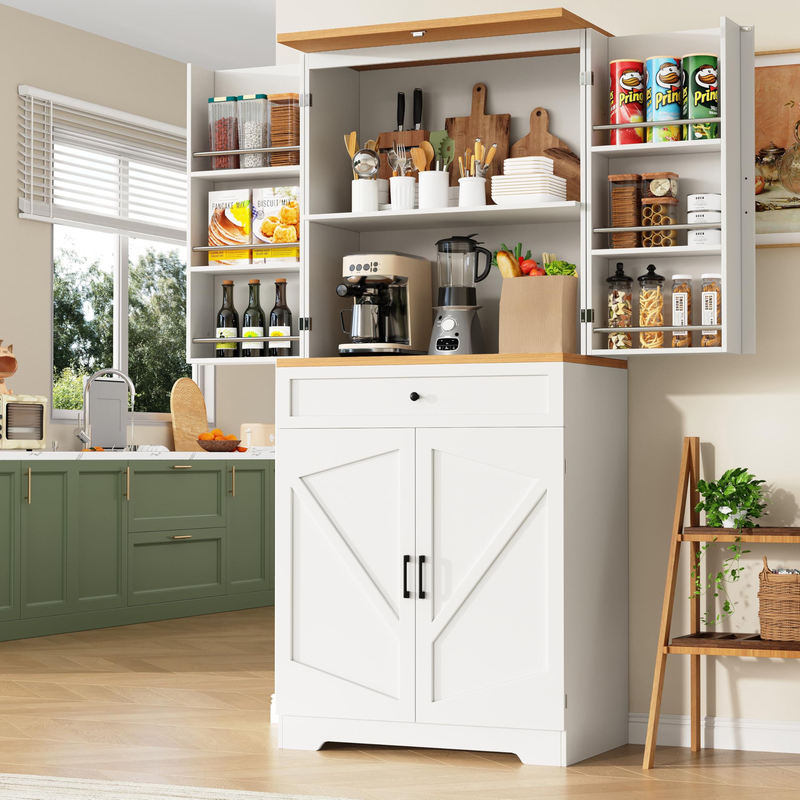 Hochwertiger Küchenschrank mit 12 Türfächern & Schubladen (80x40x180cm), Snack-Aufbewahrungsschrank aus MDF & Spanplatte, Buffetschrank für Esszimmer, Küche, Wohnzimmer