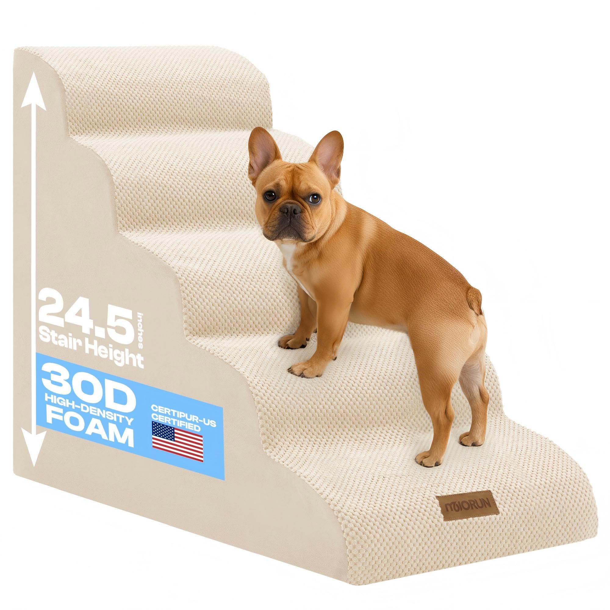 Photo 1 of Miorun Dog Stairs for High Beds, Extra Tall 24.5" 5-Step Pet Steps for Medium & Small Dogs, Foam Ramp for Tall Couch & Bed, Washable Cover - Dog Steps for Bed